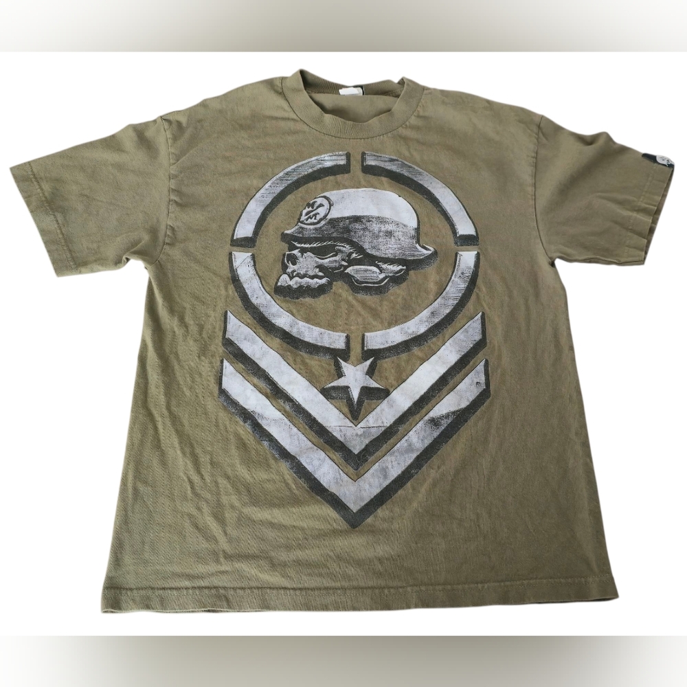 Vintage Metal Mulisha Men's Large Graphic Shirt Military Green Skull Biker